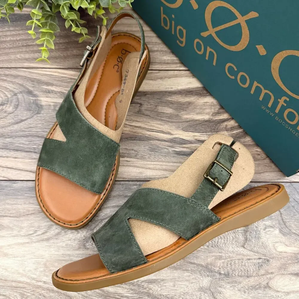 NIB BOC BORN Didi 9M 39-40 Green Suede Slingback Flat Comfort Sandal - Picture 1 of 11